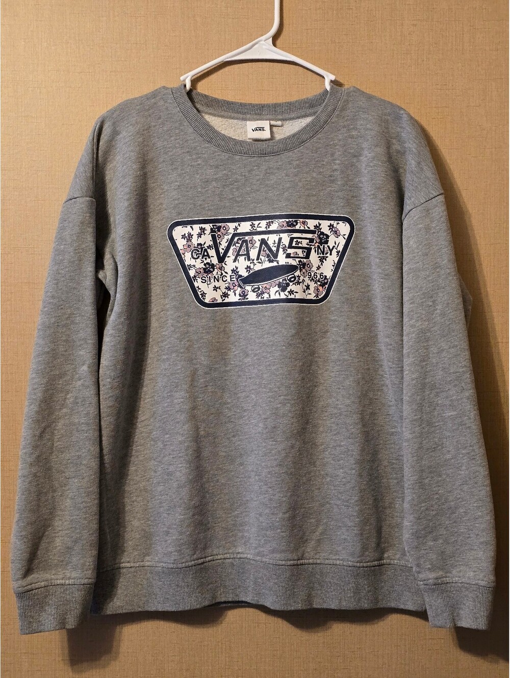 Vans Floral Logo Patch Crewneck Sweatshirt - Heather Gray - Size Medium